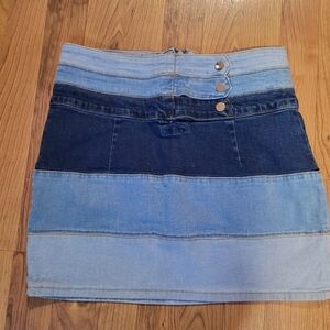 Patchwork Denim Mini Skirt M‎ Bodycon Colorblock Mixed Wash Y2K McBling Club Kid